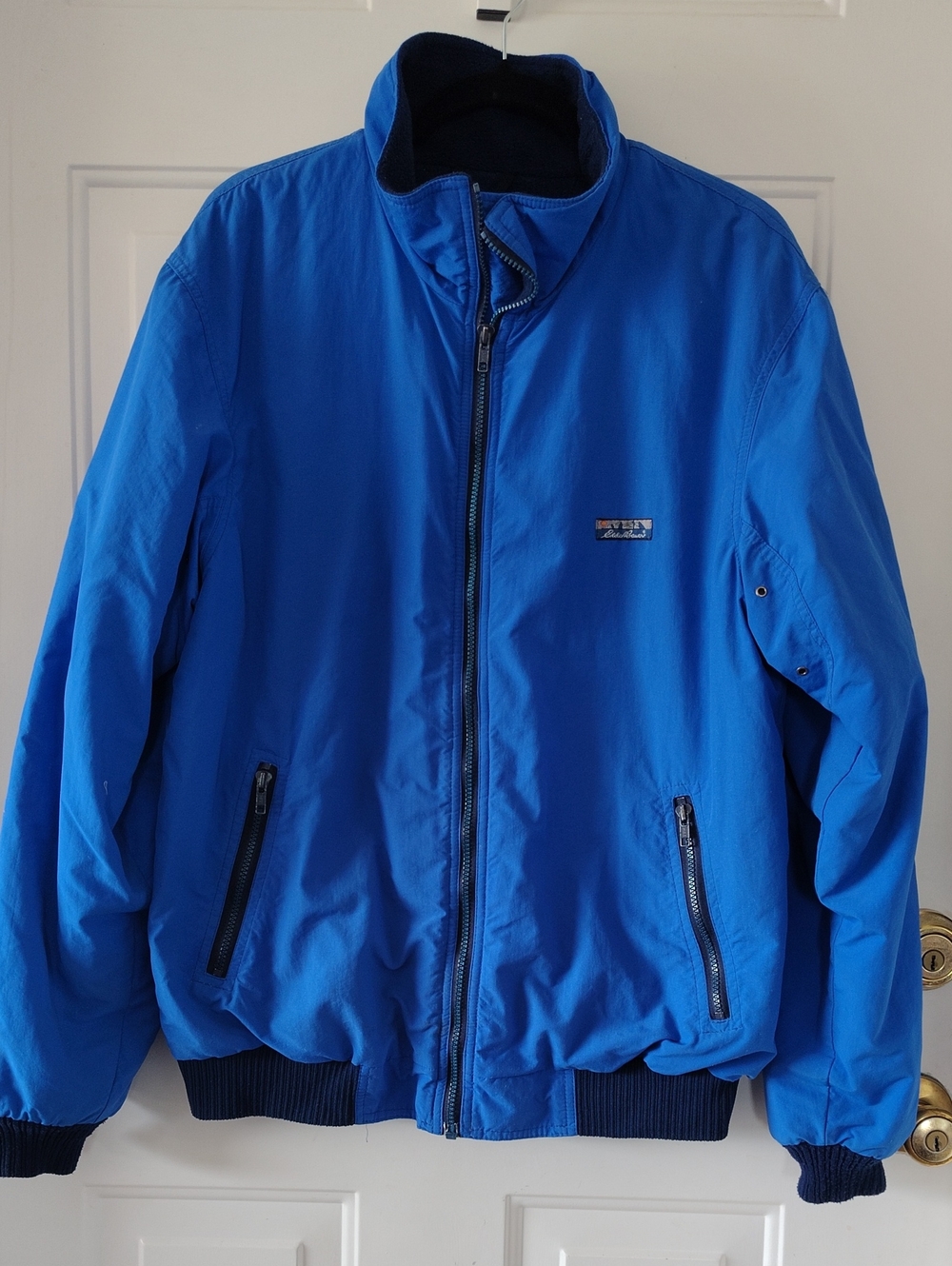 Vtg Eddie Bauer Electric Blue Zip-Up Windbreaker Gleece Lined Large Tall